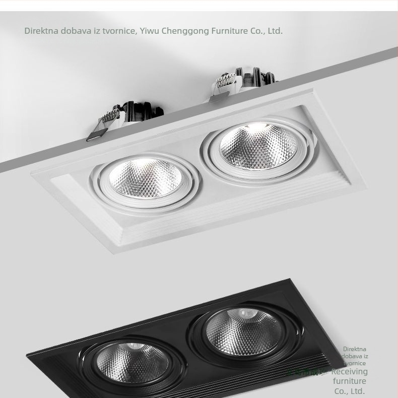 LED ugrađeni downlight s jednom, dvjema ili tri glavama, pravokutna rešetka, plafonsko svjetlo za dnevni boravak, novi model