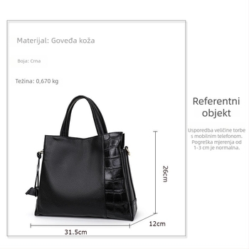QianDian 2026 Ženska torba od prave kože, casual stil, velika tote torba s ramenom i crossbody trakom, resice