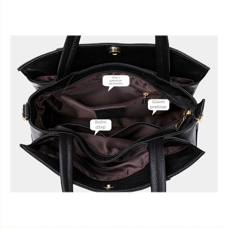 QianDian 2026 Ženska torba od prave kože, casual stil, velika tote torba s ramenom i crossbody trakom, resice