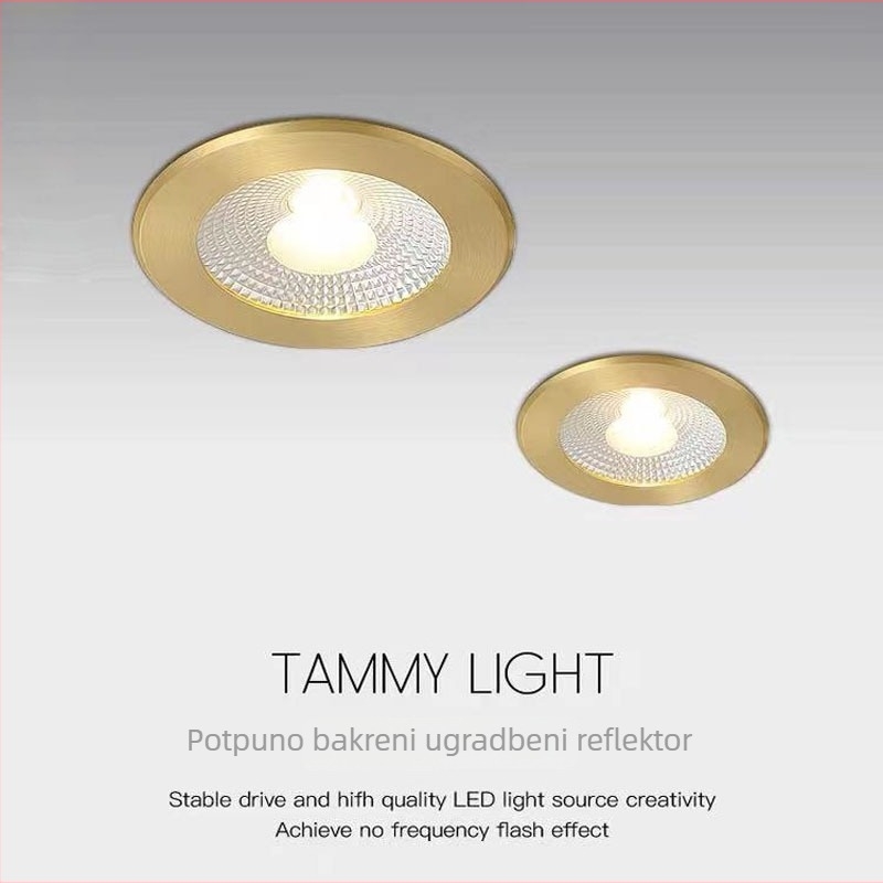 Ugradni LED downlight od čitavog bakra, s dizajnom bez glavnog svjetla, za dnevni boravak i hodnik, LED usmjereni reflektor, ugrađeno pozadinsko zidno svjetlo, skrivena montaža