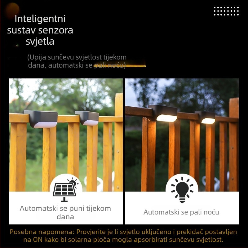 Solarna vanjska zidna svjetiljka za vrt, dvorište, balkon i stepenice – dekorativno ambijentalno osvjetljenje