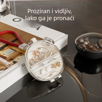 Kutija za nakit s odjeljcima za naušnice, prstene i lančiće; mini prozirna torbica za putovanja