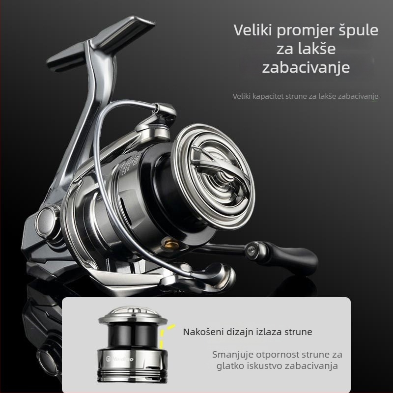 Novi model plitkog metalnog navijača s glatkim hodom za duga bacanja, spinning navijač s vijčanom ručkom za lov na mamce