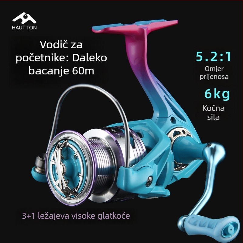 Haoton mulineta za pecanje s 3+1 ležajevima, omjer 5.2:1, dvostruka ručka, mini mulineta