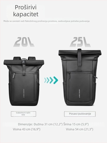 HeroicKnight Roll-Top ruksak za muškarce, kapacitet 20-35 L, za svakodnevnu i putnu upotrebu, 15-inčni prijenosnik, vodootporan Oxford materijal