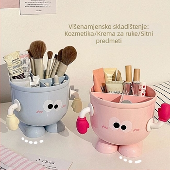 Slatki organizator kozmetičkih četkica s velikim kapacitetom, moderan stolni spremnik za kozmetiku s pretincima za ruž i olovku za obrve
