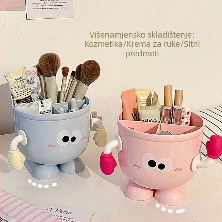 Slatki organizator kozmetičkih četkica s velikim kapacitetom, moderan stolni spremnik za kozmetiku s pretincima za ruž i olovku za obrve