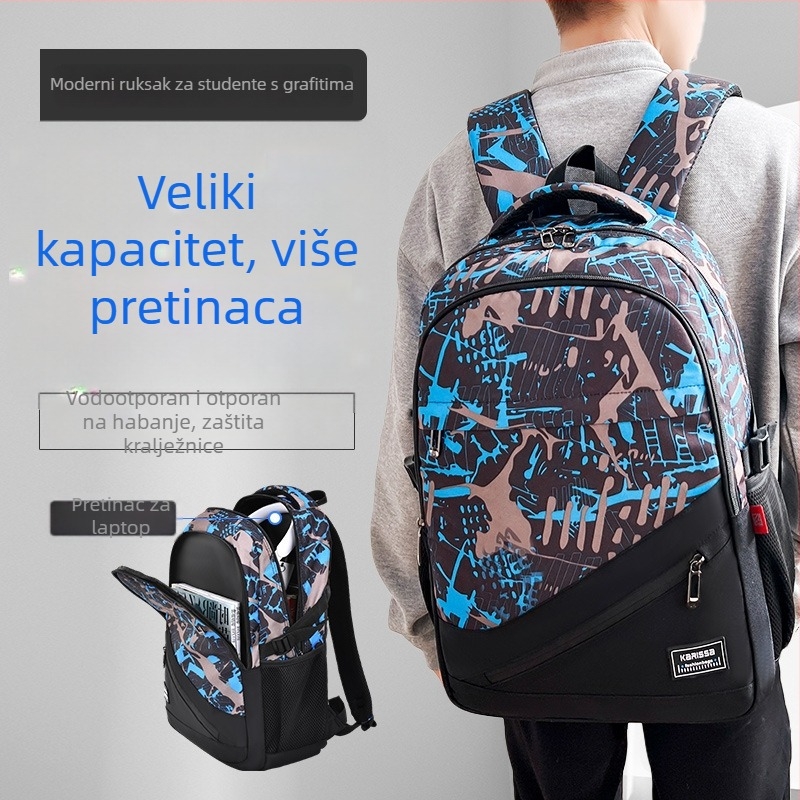 Prozračan, vodootporan ruksak velike kapacitete za učenike, lagan patchwork dizajn, pogodan za školu i putovanja, za 15-inčni prijenosnik