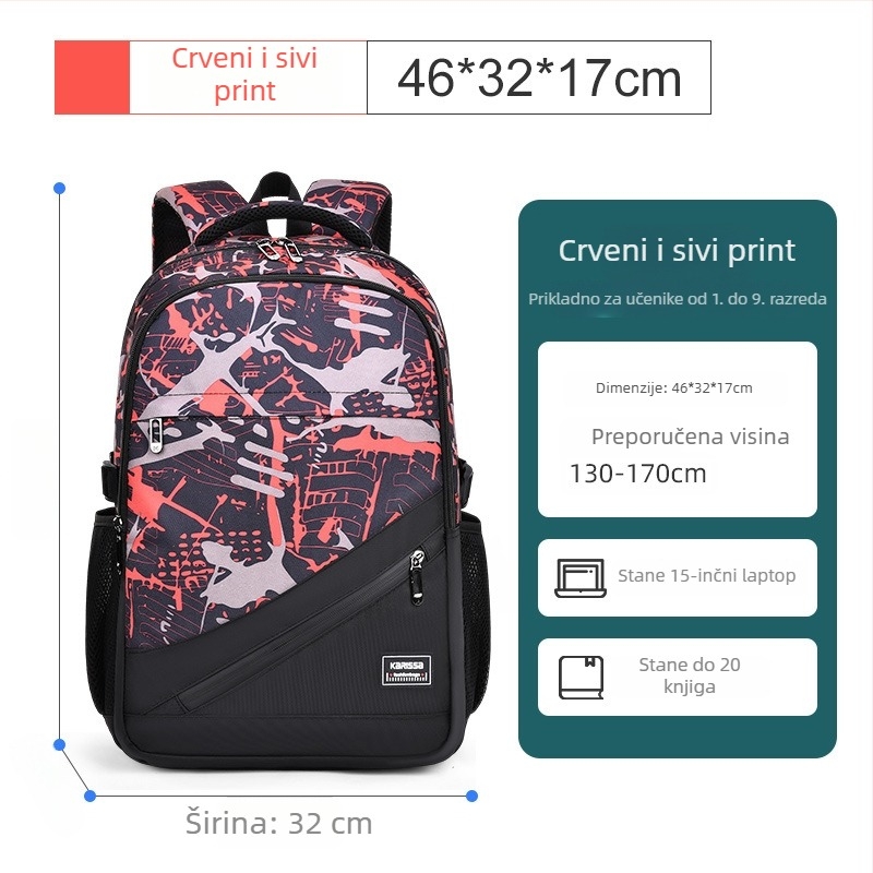 Prozračan, vodootporan ruksak velike kapacitete za učenike, lagan patchwork dizajn, pogodan za školu i putovanja, za 15-inčni prijenosnik