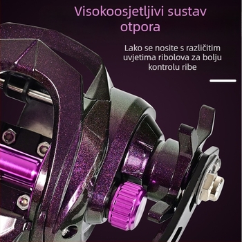 Širokoprofilni baitcasting kolut s velikim kapacitetom za morski i brodski ribolov, s funkcijom resetiranja jednim klikom i metalnim umetkom ploče.