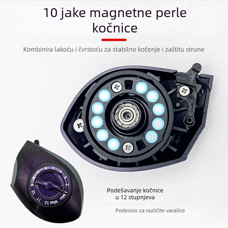 Širokoprofilni baitcasting kolut s velikim kapacitetom za morski i brodski ribolov, s funkcijom resetiranja jednim klikom i metalnim umetkom ploče.
