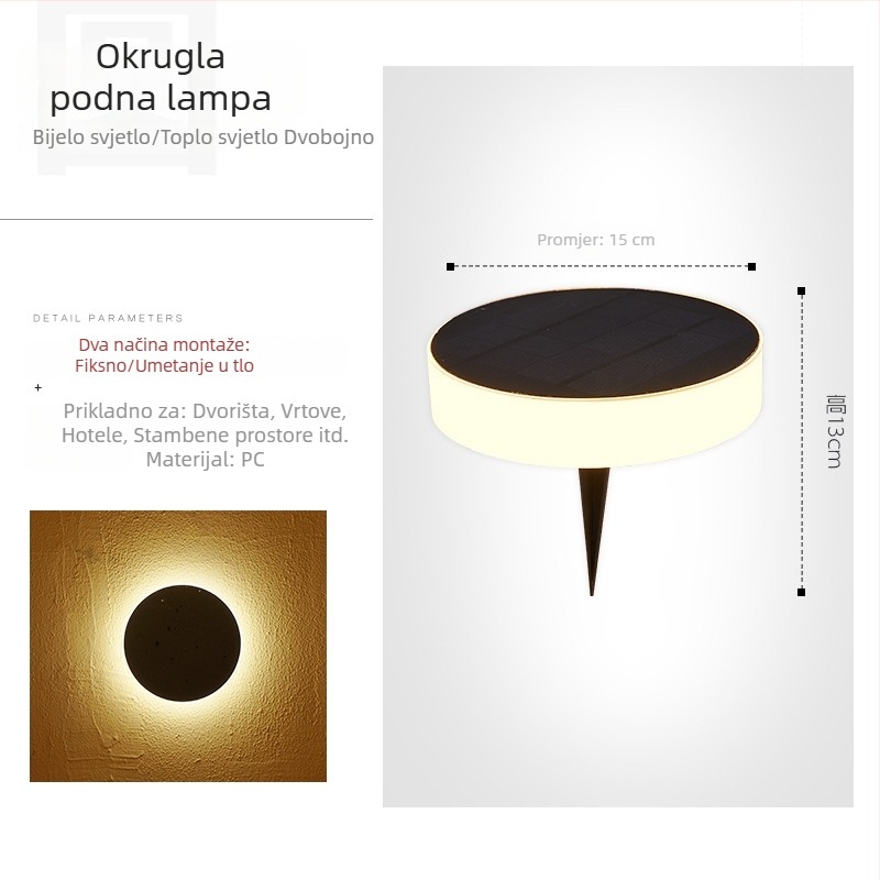 Solarna podzemna LED svjetiljka za vrt, vodootporna, vanjsko rasvjetno rješenje za zid i travnjak