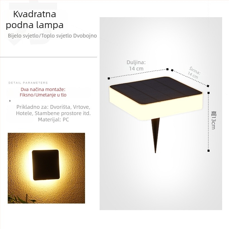 Solarna podzemna LED svjetiljka za vrt, vodootporna, vanjsko rasvjetno rješenje za zid i travnjak
