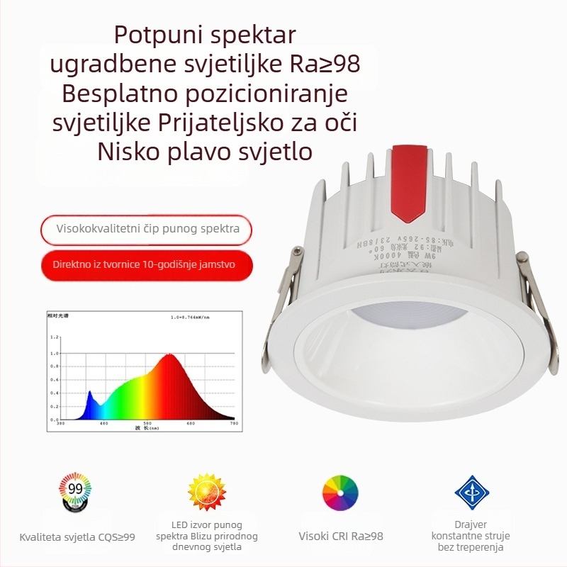 LED ugrađeni downlight s anti-refleksijom, bez treptanja, plafonsko svjetlo za dnevni boravak i spavaću sobu; zidno osvjetljenje