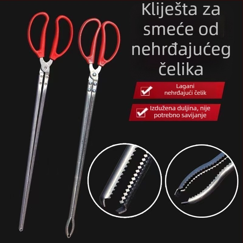 Nehrđajući čelik, hvatač s dugim držalom za hvatanje riba, rakova i predmeta