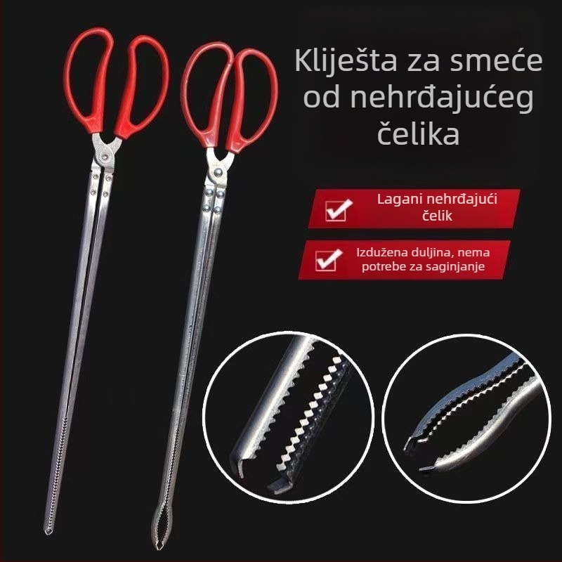 Nehrđajući čelik, hvatač s dugim držalom za hvatanje riba, rakova i predmeta