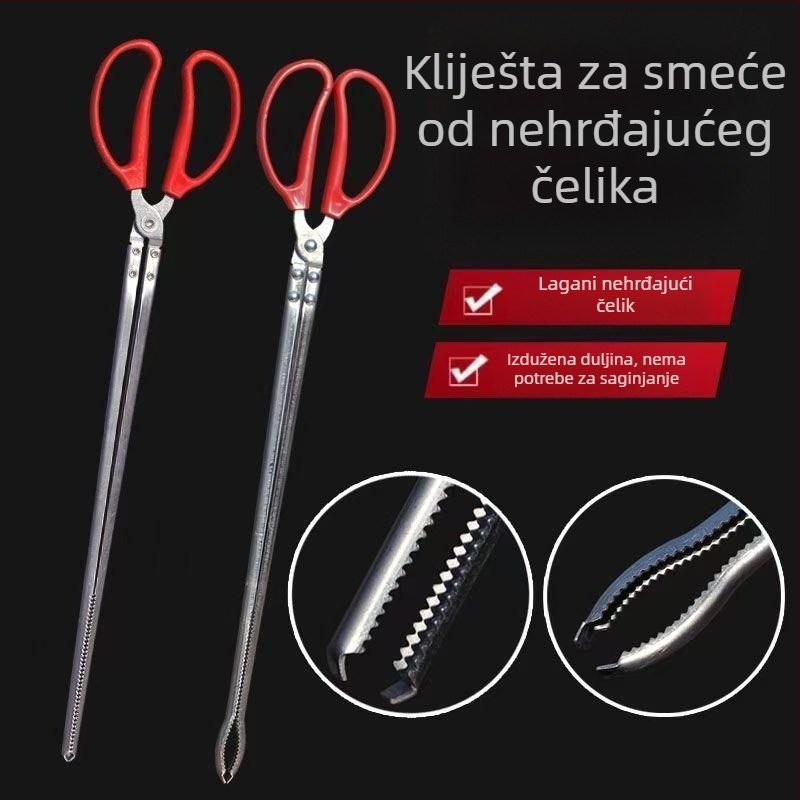Nehrđajući čelik, hvatač s dugim držalom za hvatanje riba, rakova i predmeta