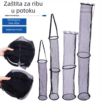 Crna najlonska mreža za ribolov s aluminijskim okvirom, mreža s malim očima, za ribolov u potoku, prijenosna ručka za pojas