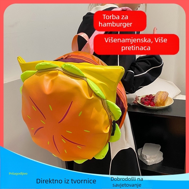 Ruksak s motivom cheeseburgera za učenike, velik kapacitet, sladak hamburger školska torba, dvostruke naramenice