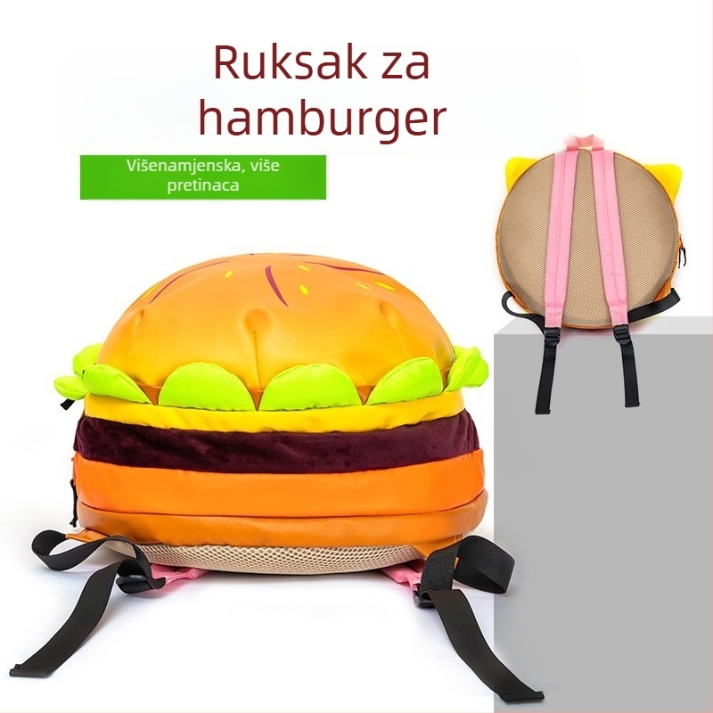 Ruksak s motivom cheeseburgera za učenike, velik kapacitet, sladak hamburger školska torba, dvostruke naramenice