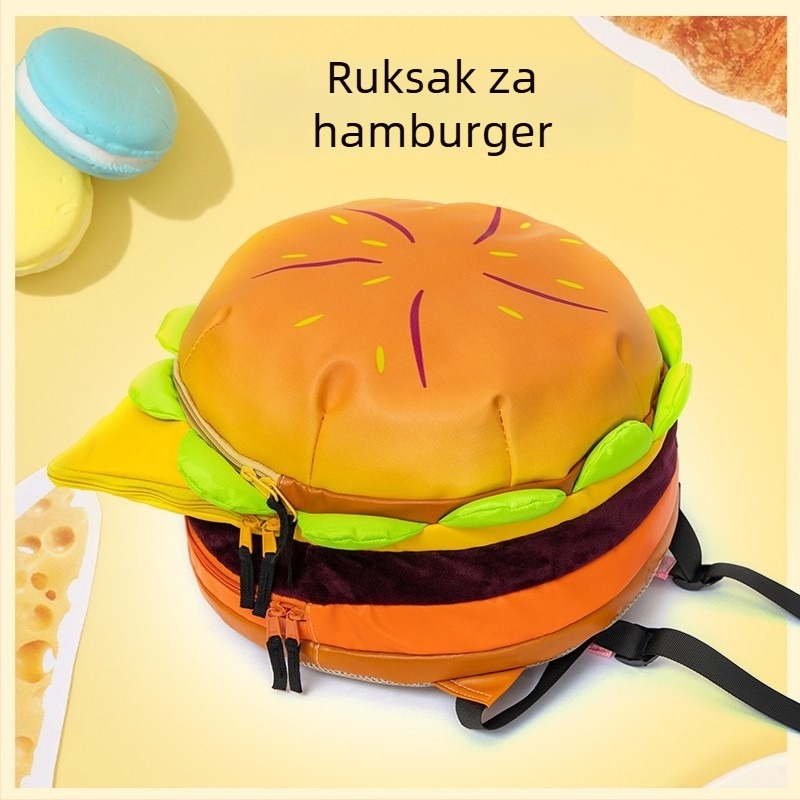 Ruksak s motivom cheeseburgera za učenike, velik kapacitet, sladak hamburger školska torba, dvostruke naramenice