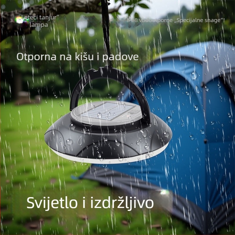 Solarna kamping lampa s ambijentalnim osvjetljenjem, vodootporna podzemna svjetlost za dvorište i šator, UFO disk svjetlo