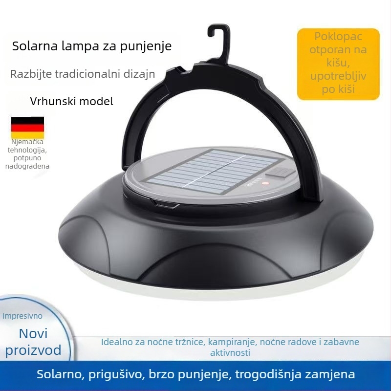 Solarna kamping lampa s ambijentalnim osvjetljenjem, vodootporna podzemna svjetlost za dvorište i šator, UFO disk svjetlo