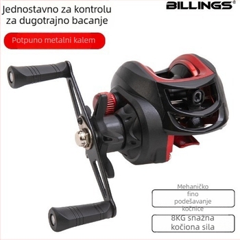 Billings Water Drop metalna mulineta, dugi domet bacanja, magnetska kočnica, velika, ultralagana za rafting ribolov