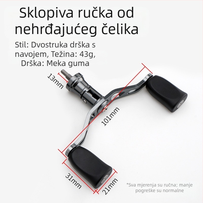 Ručka za spinnerski navijač Hui Diao — vijčana ugradnja, sklopiva, dvostruka ručka, vodootporan metal