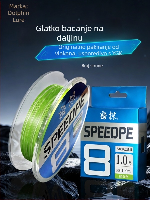 PE glavna linija s 8 niti, za duga bacanja, glatka, otporna na habanje, visoke čvrstoće