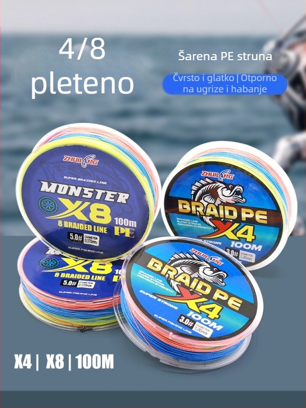 Pletena PE ribolovna linija, glavna linija, 100 m, 8 vlakana, visoke čvrstoće