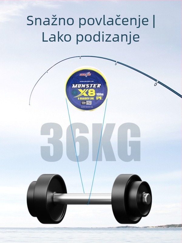Pletena PE ribolovna linija, glavna linija, 100 m, 8 vlakana, visoke čvrstoće