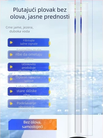Bez olova, samostojeći plutajući plovak s tankom repom i dugim nogama, otporan na vjetar i struju