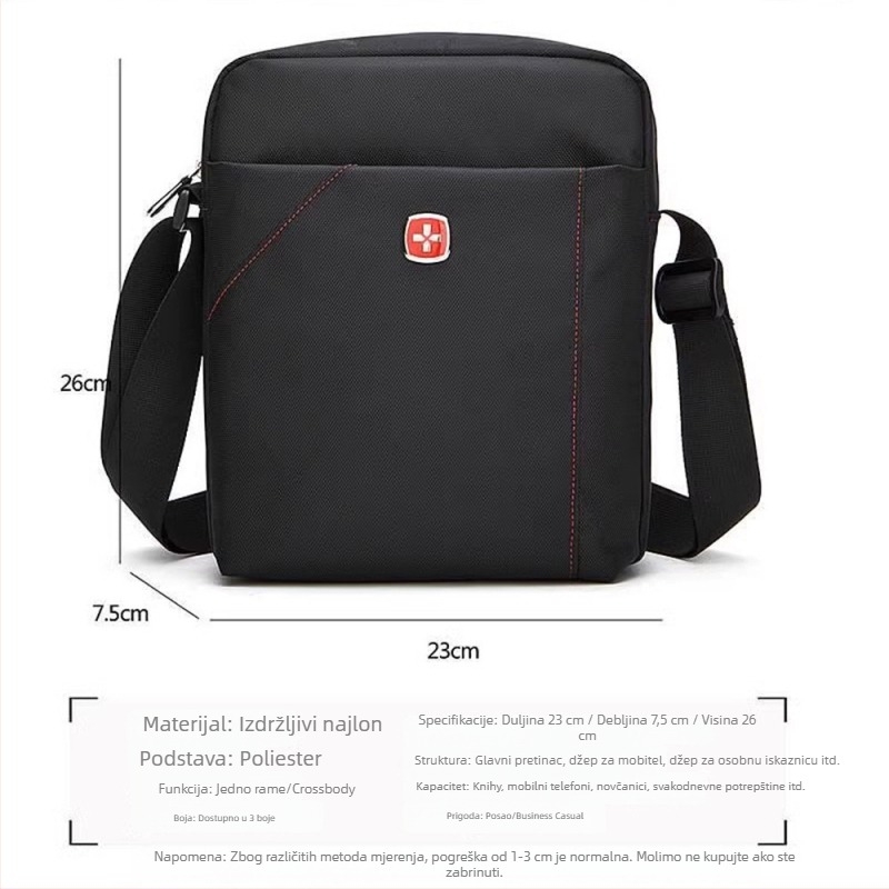 Swiss Army Knife muška crossbody torba od platna, gradski stil, lagana i ležerna, s pretincom za laptop do 10 inča