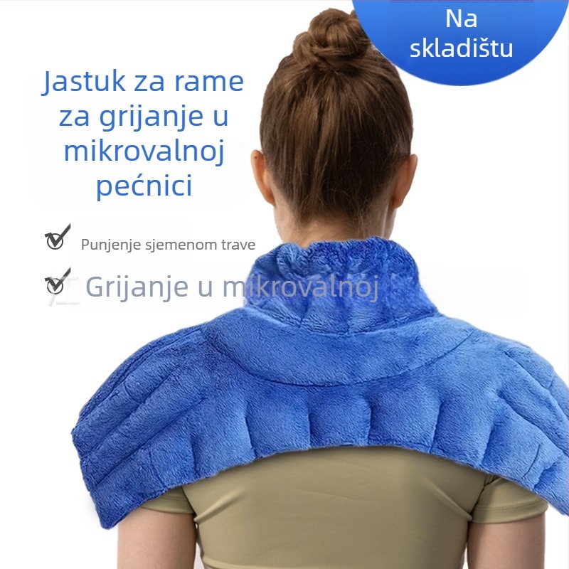 Mikrovalno zagrijavajući jastuk za rame s punjenjem od lana i keramičkih zrncima, za grijanje ramena i vrata, s Velcro kopčom
