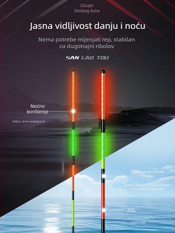 Tri u jednom svjetleći plovak s elektroničkom indikacijom uboda i promjenom boje, visoka osjetljivost, vidljiv danju i noću, za šarane i velike ribe