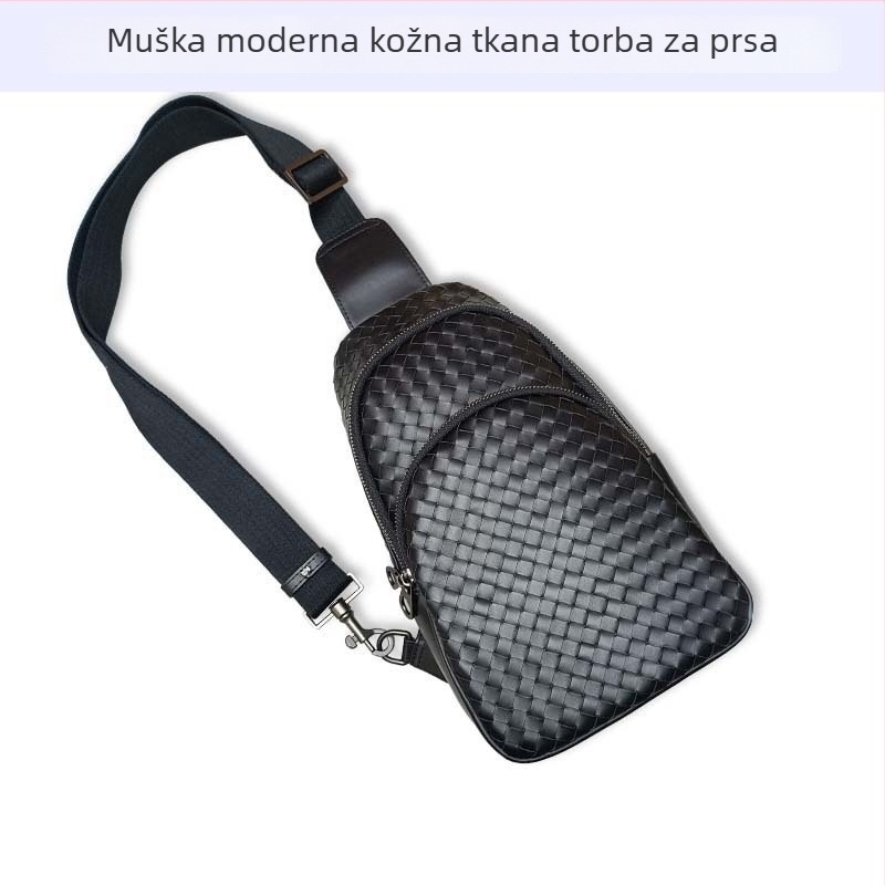 Muška torba preko ramena od prave kože, velika kapaciteta, ručno tkana, svakodnevna torba, pogodna za 11-inčni laptop