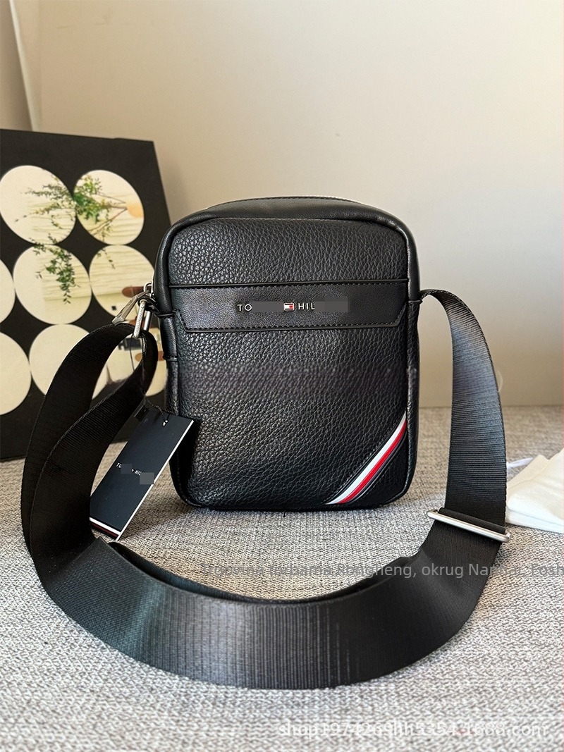 Muška crossbody torba za poslovno putovanje, crna s prugama, zatvarač, za 8-inčni prijenosnik