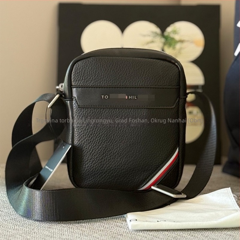 Muška crossbody torba za poslovno putovanje, crna s prugama, zatvarač, za 8-inčni prijenosnik