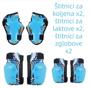 Dječji šestodijelni set zaštitne opreme za rolanje – zaštita za koljena, lakte, zglobove i dlanove, s motivom kornjače