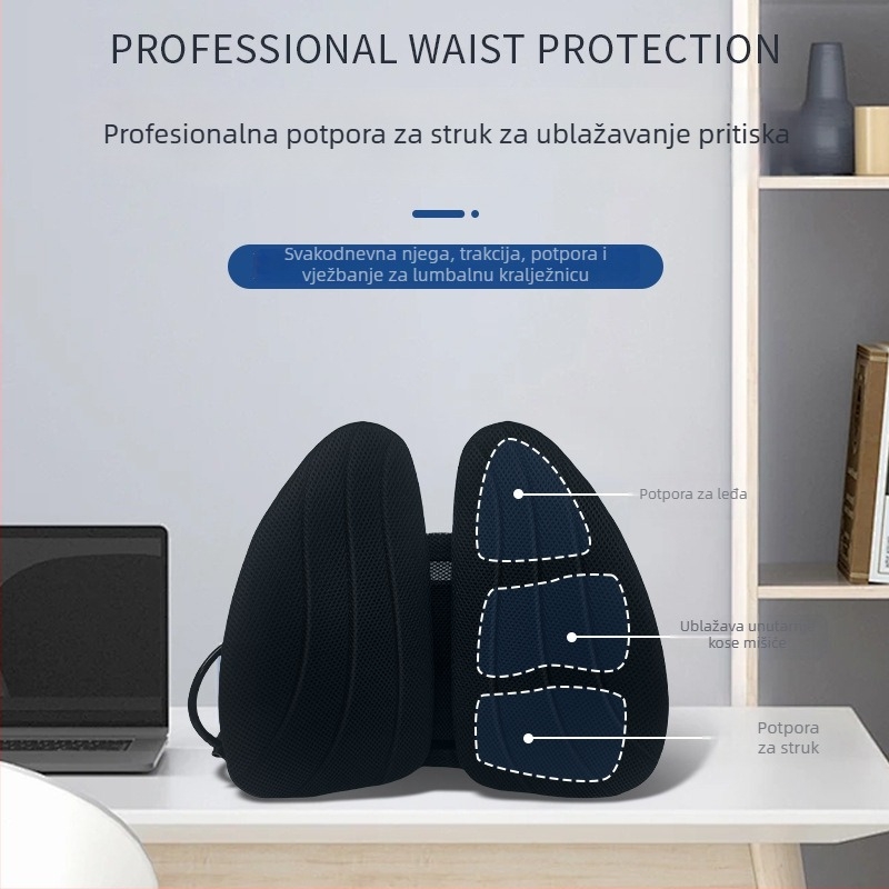 Pneumatska lumbalna potpora za ured i automobil, ergonomska jastučić za donji dio leđa, prozračna za dugotrajno sjedenje