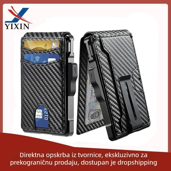 Novčanik od karbonskih vlakana, dvostruki preklop, RFID zaštita, zaštita od krađe, velik kapacitet za kartice i novčani klip