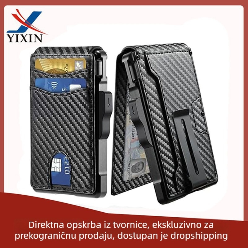Novčanik od karbonskih vlakana, dvostruki preklop, RFID zaštita, zaštita od krađe, velik kapacitet za kartice i novčani klip