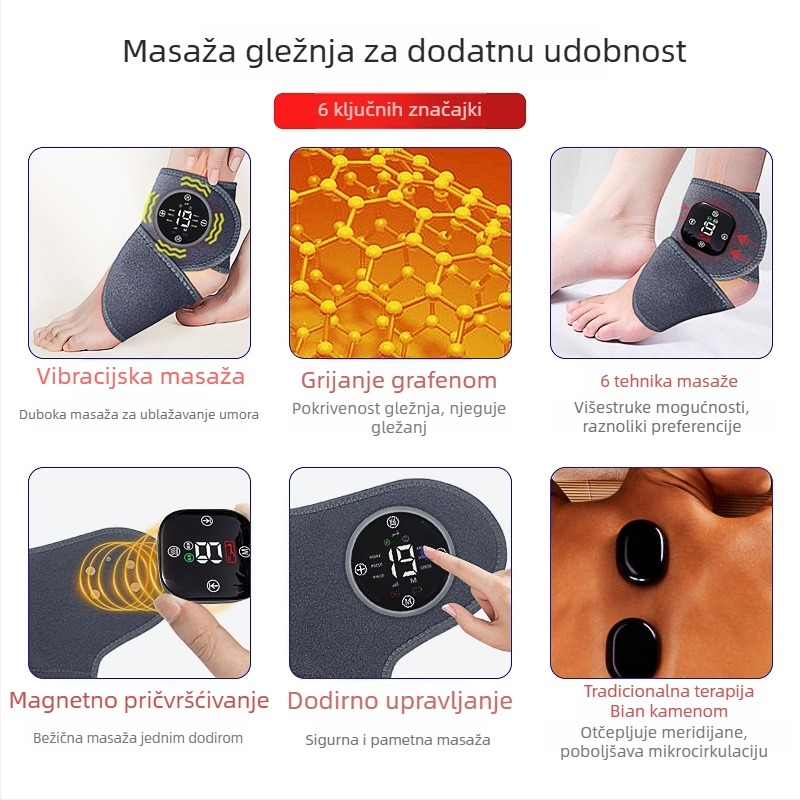 Grijani zaštitnik za gležanj za oporavak od uganuća – električno grijanje, zaštitna navlaka za zglob gležnja
