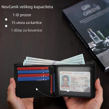 Muški novčanik s AirTag-om od prave kože, kompaktni trodijelni dizajn, s višestrukim pretincima za kartice