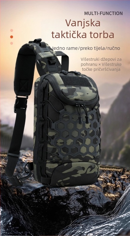 Muška torbica za prsa s patchwork kamuflažom, za putovanja, džep za telefon, veličina 8 inča