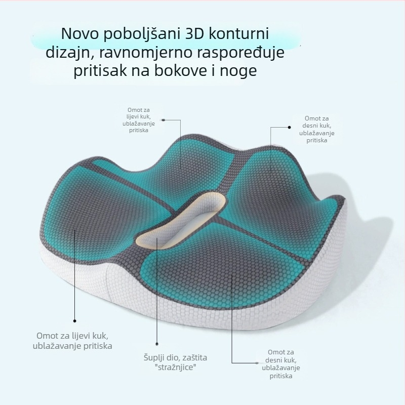Jastuk za sjedenje od memorijske pjene, protuklizan i prozračan, potpora bokova za dugo sjedenje u uredu