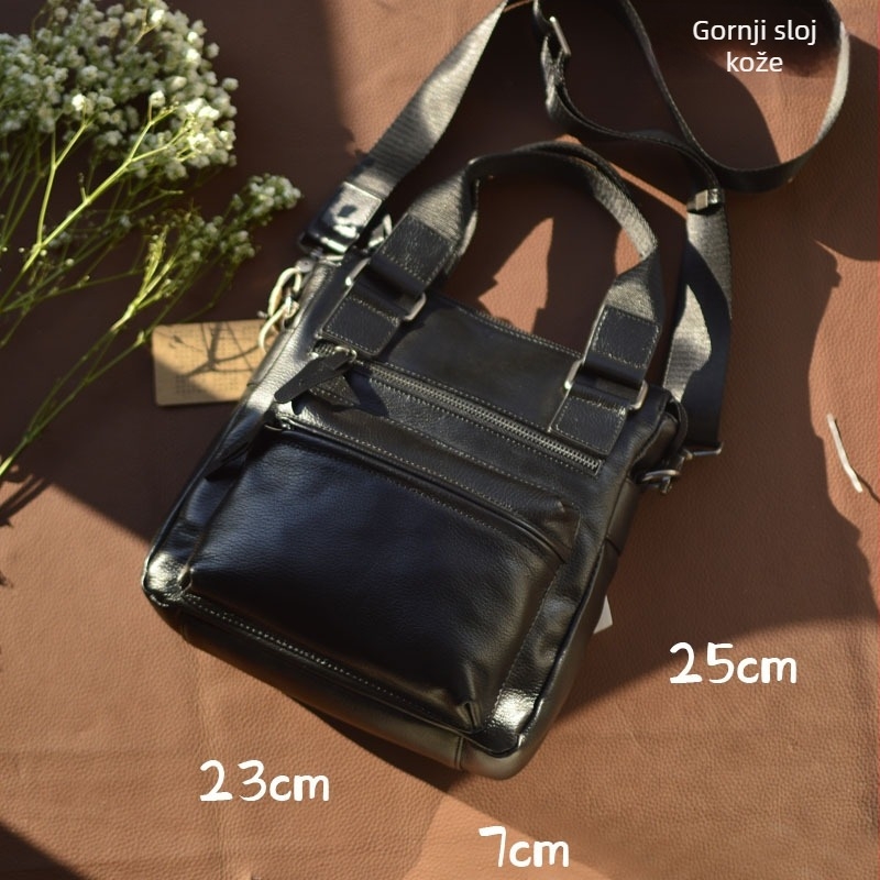Muška torbica od kože s rastlinskim procesom obrade, uspravna crossbody torba za poslovni i svakodnevni stil, od prvog sloja kravlje kože, kompatibilna s 10-inčnim prijenosnikom