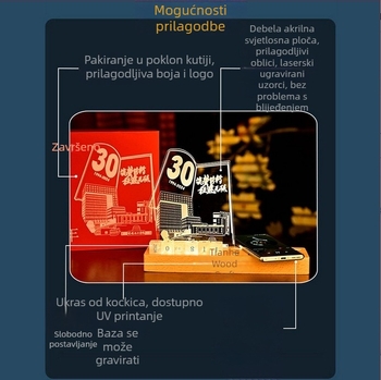 3D acrilna noćna svjetiljka s kalendarom - bežično punjenje, personalizirani suvenir