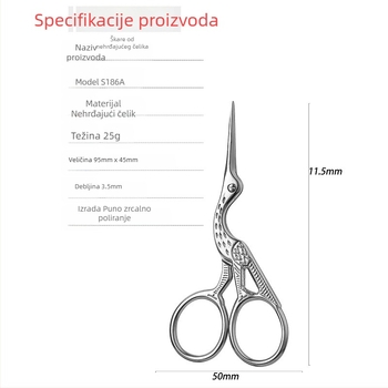 Retro Crane škare od nehrđajućeg čelika – oštar vrh za čaj, konac, vez i cvijeće